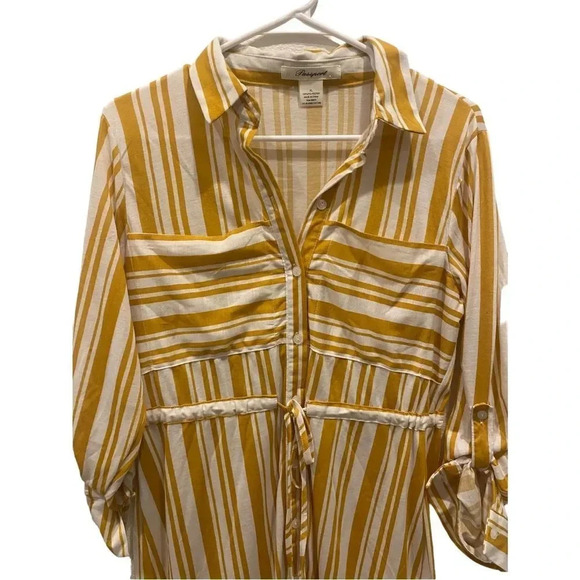 NWOT striped yellow casual shirt dress - cinched waist - Picture 2 of 5
